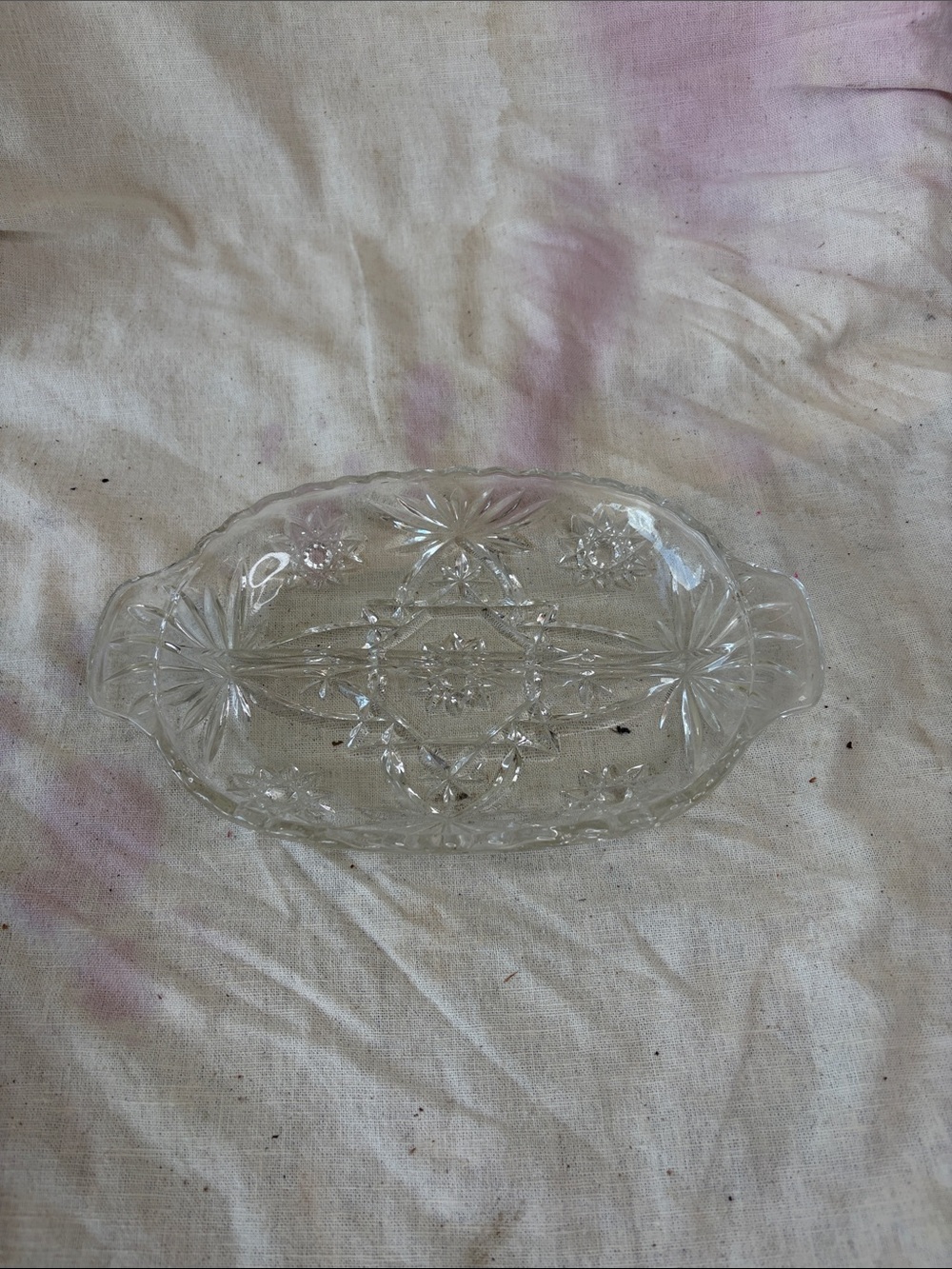 Clear Pressed Glass divided Serving Dish with Handles